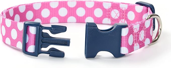 Mile High Life Dog Collar | Cute Puppy Collars | Lightweight Girl Dog Collar | Soft Boy Dog Collars | w Geometric Plaid Wave Line Pattern (White Dots, Large)