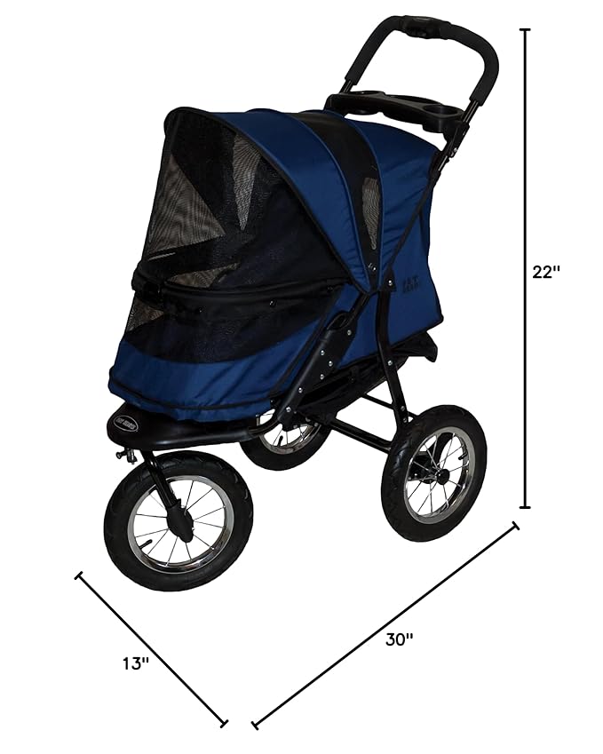 Pet Gear No-Zip AT3 Pet Stroller for Cats/Dogs, Zipperless Entry, Easy One-Hand Fold, Jogging Tires, Removable Liner, Cup Holder + Storage Basket, 2 Models, 4 Colors Midnight River 2023