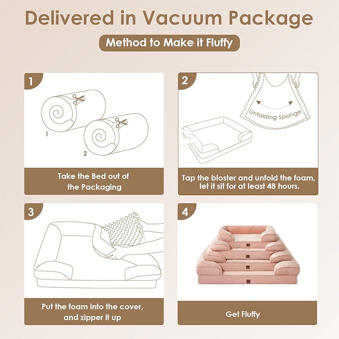 EHEYCIGA Orthopedic Dog Beds for Large Dogs, Waterproof Memory Foam Large Dog Bed with Sides, Non-Slip Bottom and Egg-Crate Foam Large Dog Couch Bed with Washable Removable Cover, Dusty Pink