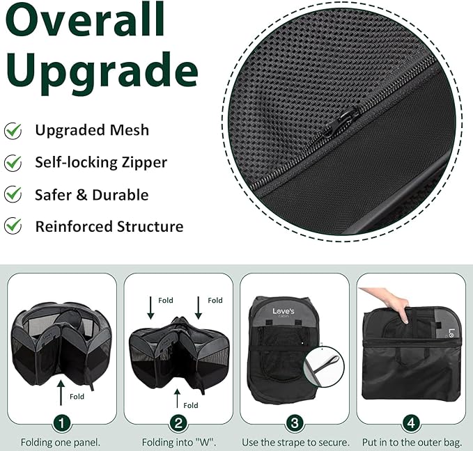 Love's cabin Pet Puppy Dog Playpen, Medium Dog Tent Crates Cage Indoor/Outdoor, Portable Playpen for Dog and Cat, Foldable Pop Up Dog Kennel Playpen with Carring Case, Removable Zipper Top, Dark Grey