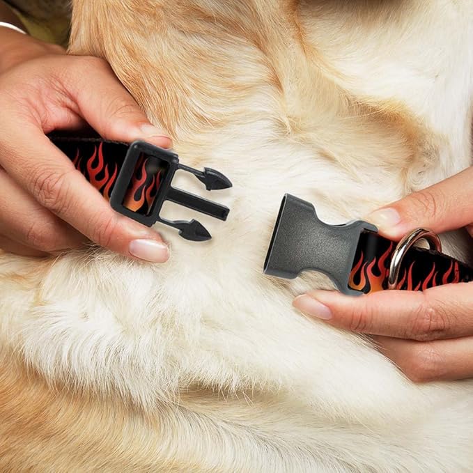 Buckle-Down Plastic Clip Collar - Flames Black/Orange/Red - 1" Wide - Fits 11-17" Neck - Medium