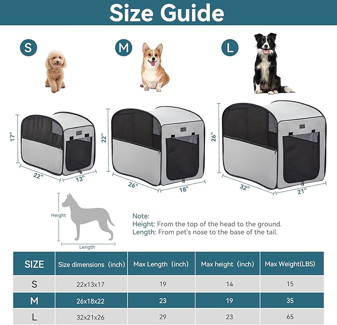 Petsfit Portable Dog Crate,Pop Up Dog Crate for Medium Dogs,Waterproof Pet Cage Dog Kennel for Indoor/Outdoor,Lightweight Dog Carrier for Travelling,Grey