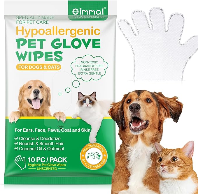 Pet Cleaning Glove Wipes,10 PC Gentle Deodorizing Cleaning Wipes for Dog and Cat Pet Wipes with Coconut Oil and Oatmeal Suitable for Bath, Rooms, Lawns, Outdoor Daily Skin Care (10 counts (pack of 1))