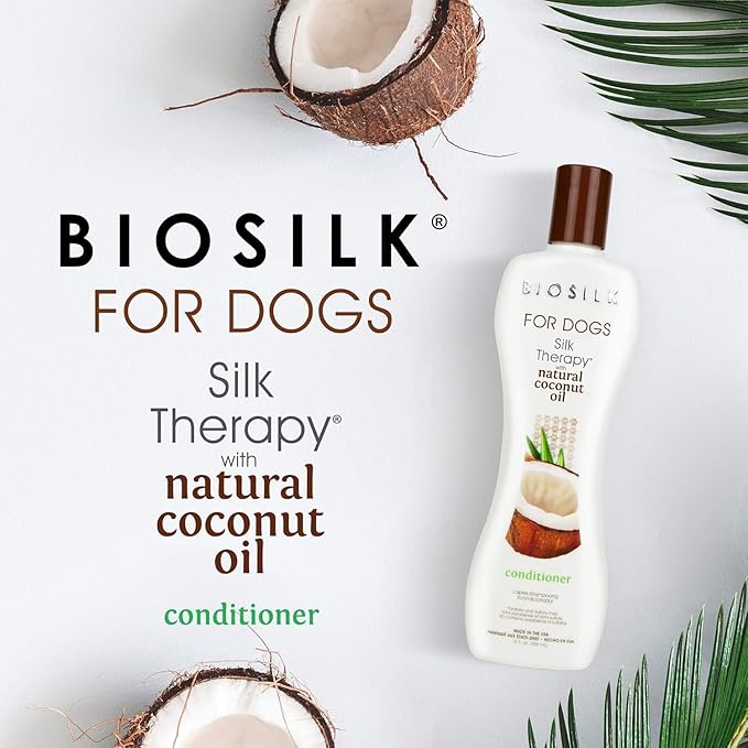 BioSilk for Dogs Silk Therapy Conditioner with Natural Coconut Oil | Coconut Oil Dog Conditioner from BioSilk for Dogs Pet Conditioner for Dogs, 12 Fl Oz - 2 Pack