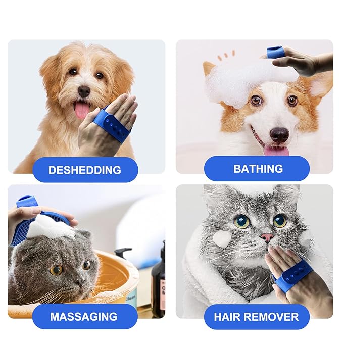 Dog Bath Brush,Cuteabc 2Pcs Cat Grooming Comb Set Included Scrub Brush for Dogs Bath and Pet Steel Combs,silicone pet brush,dog bath brush scrubber and Comb Multipurpose Tools for Cat Dogs Grooming