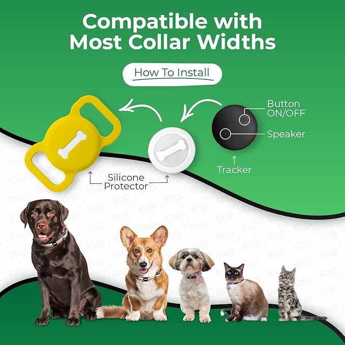 Pet Tracker for Cat, Smart Pet Location Tracker with Cat Collar Holder, Smart Item Finder, MFi Certificated Tracking Device, No Monthly Fee, Works with Find My (iOS Only) (Yellow)