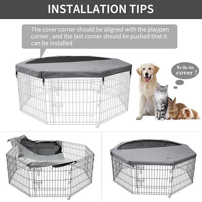 PETIME Top Cover Sun/Rain Proof Provide Shade and Security for Indoor Outdoor Dog Playpen Fits All 24" Wide 8 Panels Pet Exercise Pen (Playpen Not Included)