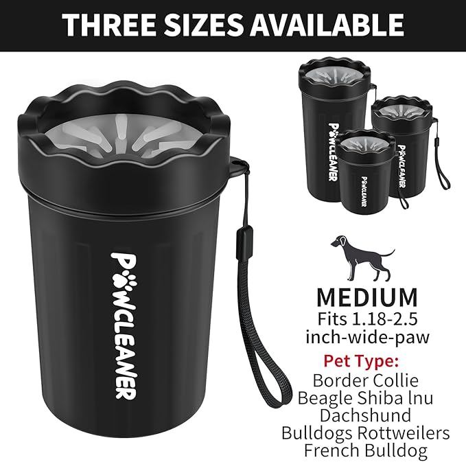 Dog Paw Cleaner for Dogs, (with 3Pcs Absorbent Towels & Adjustable Dog Bath Brush) Dog Paw Washer,Buddy Muddy Pet Foot Cleaner (Black, Medium)
