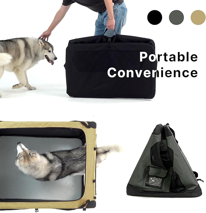 Soft Collapsible Dog Crate for Large Dogs - 42 Inch Foldable Soft Dog Kennel with Durable Mesh Windows, Indoor & Outdoor Portable Travel Dog Crate, Khaki, 42x31x31 Inches