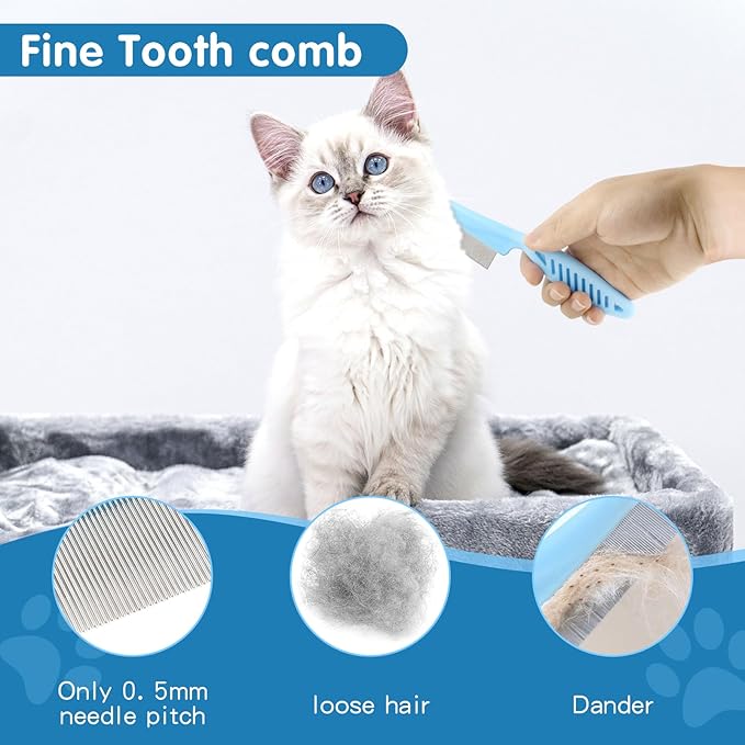 Dog Brush Dog Grooming Kit 6PCS Dog Brush for Shedding-Dog Brushes for Grooming, Dematting Comb for Dogs, Cat & Dog Nail Clipper with Nail File, Flea Comb, Dog Bath Brush-Blue