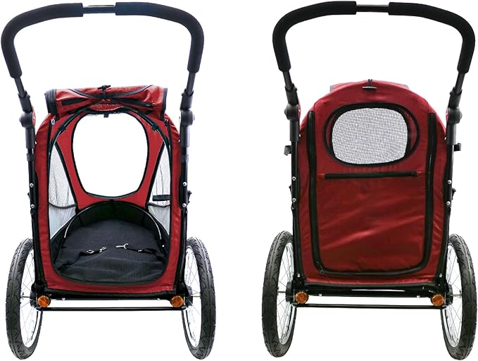 Petique Trailblazer Pet Jogger/Stroller, Bike Trailer, Shock Absorbing Bike Wheels, Large Entry Way, Peek-a-Boo Window, Small/Medium/Large Dogs, Cats and Pets, Supports up to 77LBS - Mars (Red)
