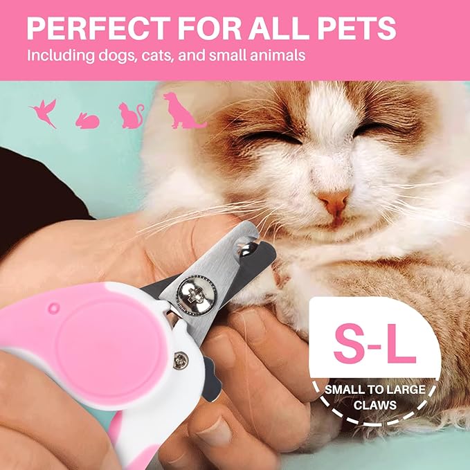 Pet Nail Clippers, Dog Nail Trimmers with Safety Guard to Avoid Excessive Cutting Nails, Dog Grooming Clippers has a Variety of Colors Suitable for Dogs, Cats and Other Pets(Pink)