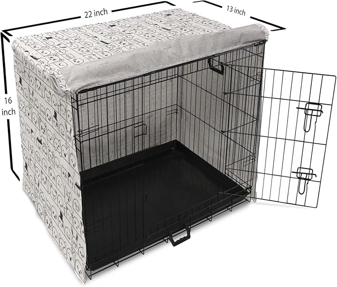 Lunarable Cartoon Dog Crate Cover, Funny Creatures and Monsters Doodle Faces in Manga Style Emotions, Easy to Use Pet Kennel Cover for Small Dogs Puppies Kittens, 22 Inch, Charcoal Grey Coral White