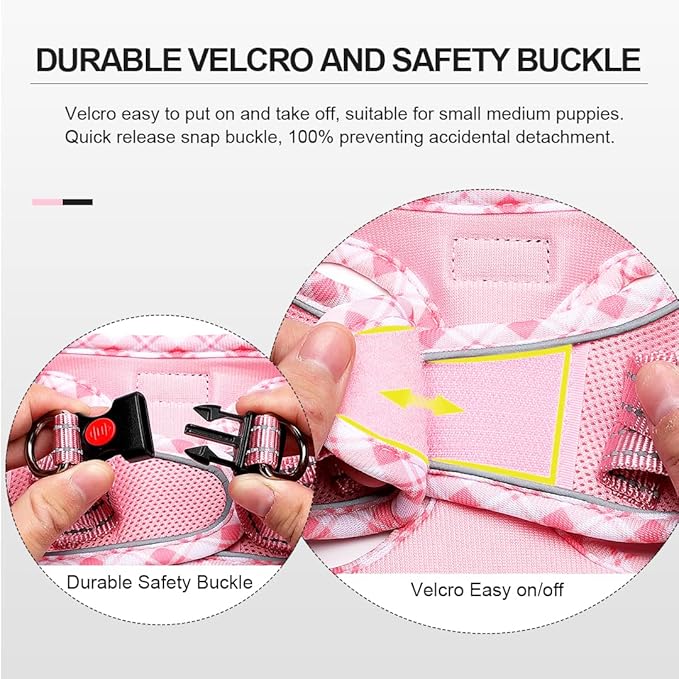 Mercano Soft Mesh Dog Harness and Leash Set, No-Chock Step-in Reflective Breathable Lightweight Easy Walk Escape Proof Vest Harnesses with Safety Buckle for Small Medium Dogs, Cats (Pink, XL)