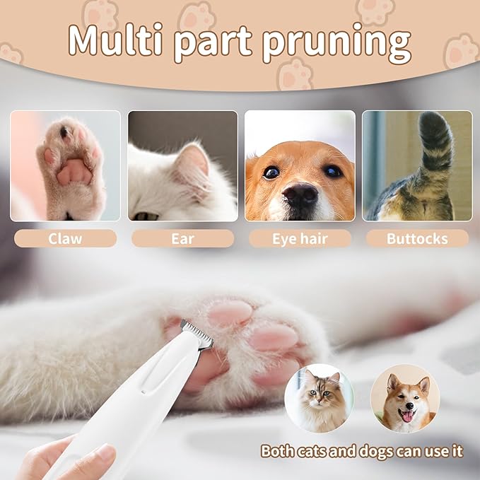 Upgraded Electric Dog Paw Trimmer, Paw Trimmers for Dog's Feet, Rechargeable Pet Shaver with LED Light, Low Noise Pet Hair Clippers for Paws Eyes Ears Face Rump