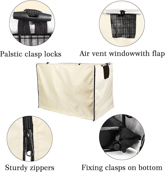 Dog Crate Cover 36 inch - Double Door, Dog Kennel Indoor, Waterproof Dog Kennel Cover with Air Vent Window, for Indoor/Outdoor Most Wire Dog Crate(Beige)