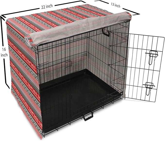 Lunarable Aztec Dog Crate Cover, Bird Motifs Abstract Indigenous Style Squares Latin American Inspired, Easy to Use Pet Kennel Cover for Small Dogs Puppies Kittens, 22 Inch, Red Black White