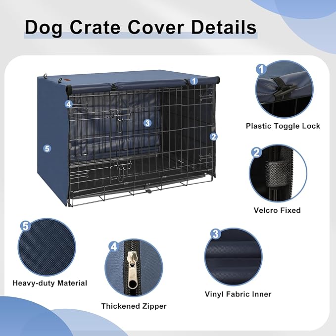 Dog Crate Cover - Kennel Covers Fit for 48 Inch Dog Crate, Double Door Polyester for Wire Puppy Crate Indoor Outdoor Protection, Blue