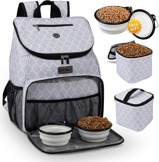 BAGLHER丨Dog Travel Bag, Airline Approved Pet Supplies Backpack, Dog Travel Backpack with 2 Silicone Collapsible Bowls and 2 Food Baskets