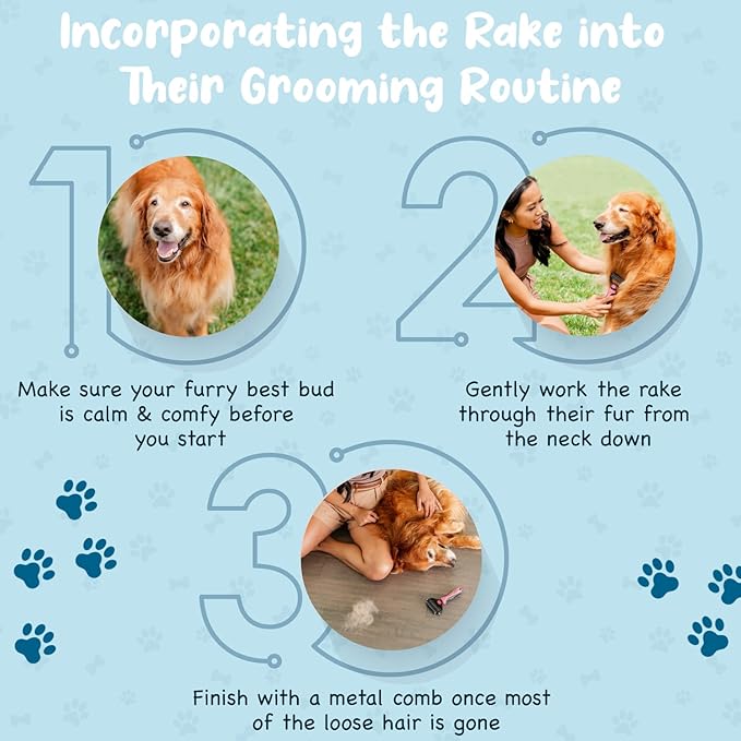 Sinko Undercoat Rake for Dogs & Cats, Dematting Comb with Extra Wide Double-Sided Stainless Teeth for Detangling, Deshedding, Brushing & Removing Shed Fur, Knots, Mats, and Tangles in Pets (Blue)