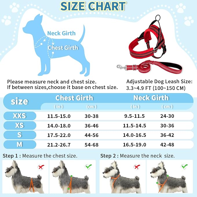 SlowTon No Pull Small Dog Harness and Leash Set, Puppy Soft Vest Harness Neck & Chest Adjustable, Reflective Lightweight Harness & Anti-Twist Pet Lead Combo for Small Medium Dogs (Red, XXS)