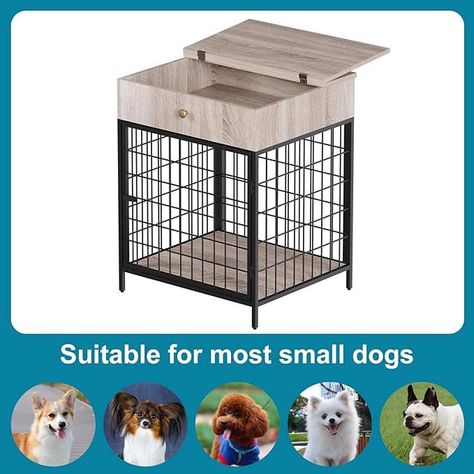 Dog Crate Furniture, Wooden Dog Crate End Table,Dog Kennel with Drawer Indoor, Furniture Dog Crate Side Table for Small Dogs