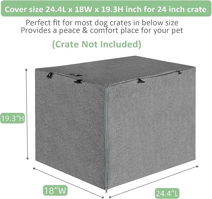 X-ZONE PET Double Door Dog Crate Cover - Polyester Pet Kennel Cover (Fits 24 30 36 42 48 inches Wire Crate) (24 Inch, Grey)