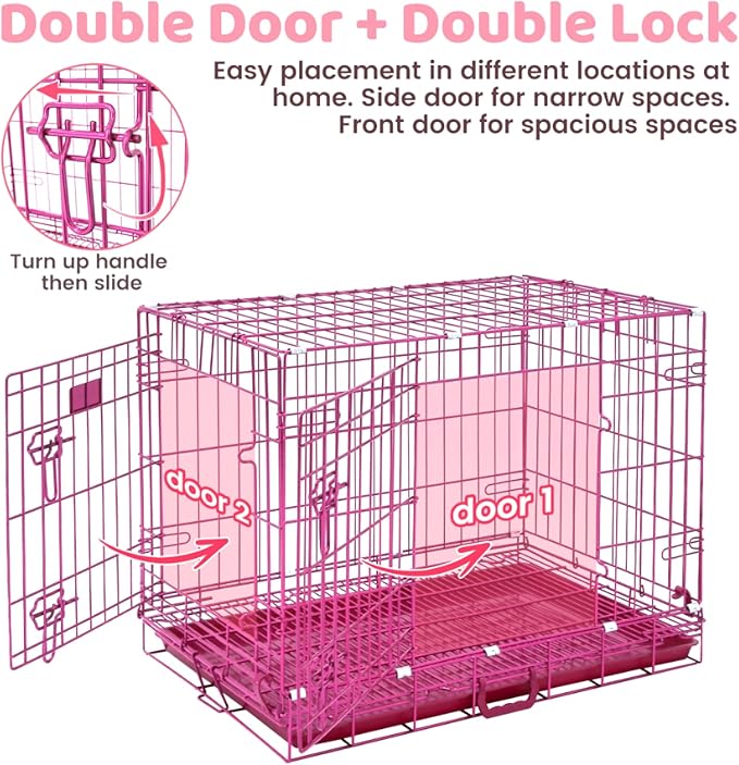 Homey Pet Dog Crates for Medium Dogs, 30 Inch Dog Cage for Small Dogs, Foldable Nano-Coating Metal Wire Small Dog Kennel Indoor with Removable Grid Tray, Double Doors, PINK30+BLUE30+GREEN30 Bundle