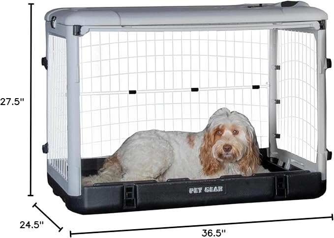 Pet Gear “The Other Door” 4 Door Steel Crate for Dogs/Cats with Removable Tray, Essential Grey, 36 Inch