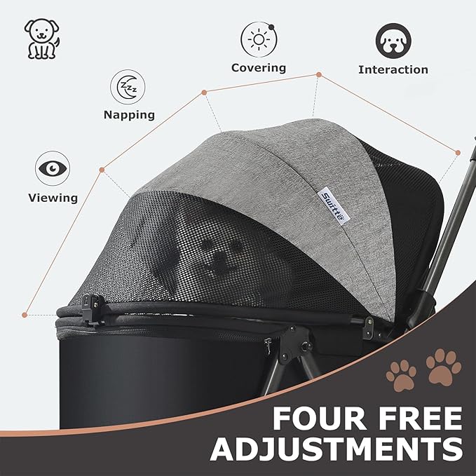 SWITTE Dog Stroller for Small Medium Dogs, Foldable Cat Pet Stroller with Reversible Handlebar, 4 Universal Wheels, Portable Puppy Dog Jogging Stroller with Waterproof Pad, Grey