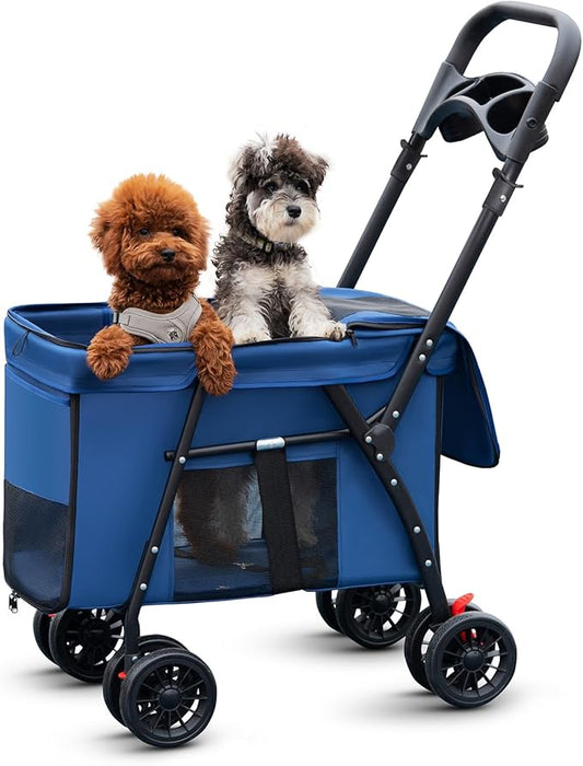 Pet Stroller Cat Dog Stroller Travel Folding Pet Carriers(Blue)