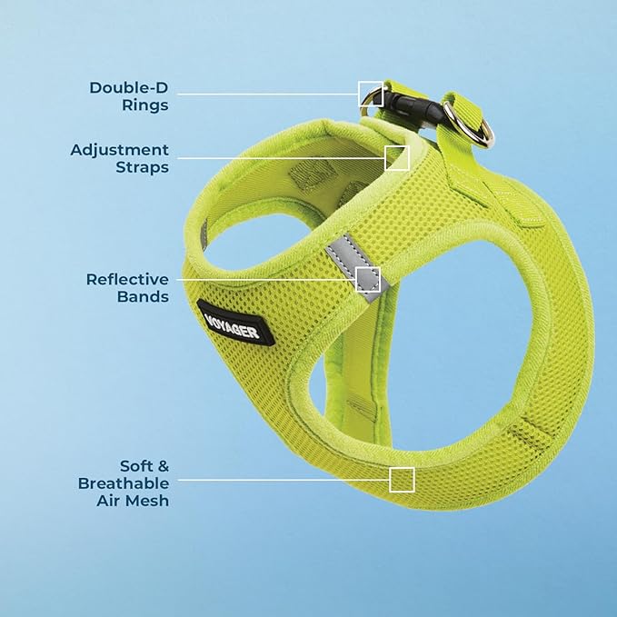 Voyager Step-in Air Dog Harness - All Weather Mesh, Reflective, No Pull Harness for Small, Medium Dogs, Cats - Secure with Hook & Loop Fastener, Buckle, Double D-Rings - Lime Green, XXS