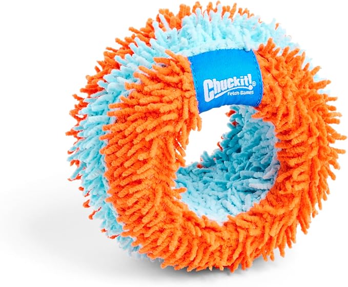Chuckit! Indoor Fetch Roller Dog Toy - Soft Pet Toy for Dogs - Made with Durable, Lightweight, Plush Chenille Fabric - Great Alternative to Balls - 7.5-inch Diameter - Orange and Blue