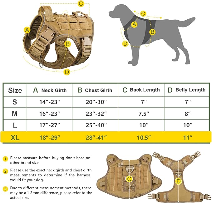 Tactical Dog Harness Vest for Large Dogs No Pull Adjustable Reflective Military Pet Harness with Easy Control Handle with Hook & Loop Panels for Walking Hiking Training(XL)