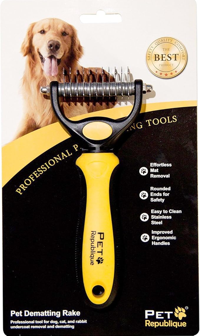 Pet Republique Dog Dematting Tool – Matt Splitters for Dogs, Cats, Rabbits, Long Haired Breed Pets – Effective Pet Dematting, Mat Remover, De-Matting Comb, or Dematter (6+11 Teeth)