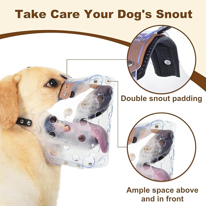 Mayerzon Dog Muzzle, Basket Muzzle for Large Medium Small Dogs, Humane Cage Mouth Guard to Prevent Biting Chewing Eating, Breathable Muzzle for Grooming Training Walking Vet Visits (XL, Clear)