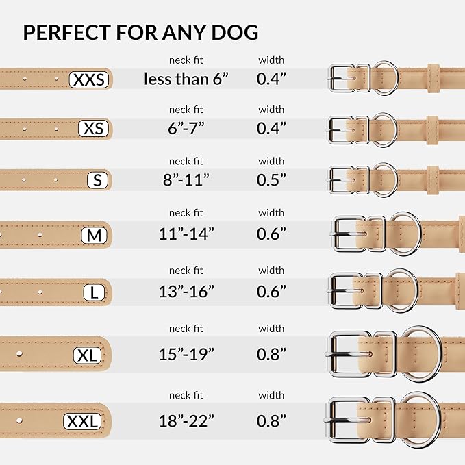 CollarDirect Rolled Leather Dog Collar, Soft Padded Round Puppy Collar, Handmade Genuine Leather Collar Dog Small Large Cat Collars 13 Colors (18-22 Inch, Beige Textured)