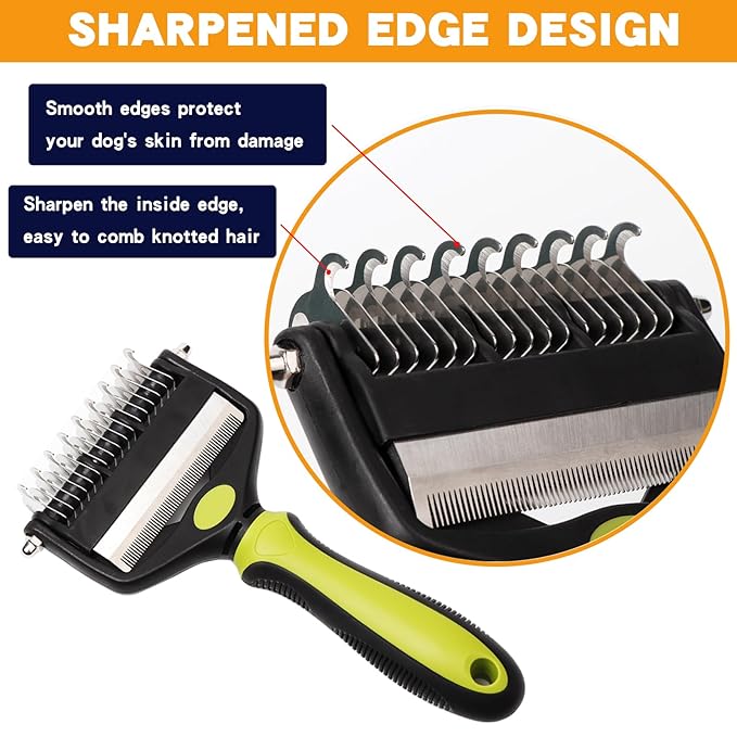 Pt brush for shedding,Dematting comb for Dogs, Cat deshedding Brush, Dog Grooming Rakes for long haired Dogs-Double Sided Shedding,Pet undercoat brushes Reduce Shedding by 95% (Green)