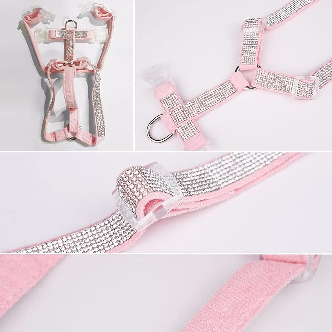 Dog Reflective Rhinestone Harness, No Pull Adjustable D-Ring Harness Walking Harness for Small Meduim Large Dog(Black,S)