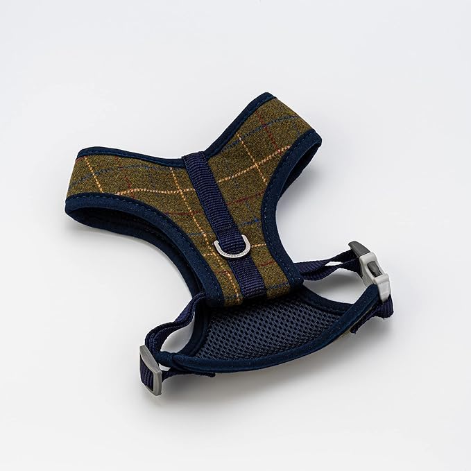 HUGO & HUDSON Dog Harness, No-Pull Anti Choke Tweed Harness Vest, Dark Green Checkered, XS