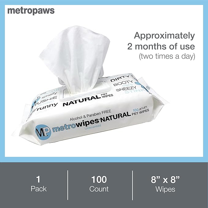 MetroPaws Unscented Dog Wipes, 100 Extra Large & Thick Cleaning Wipes Ideal for Cats and Dogs, for Paws, Butt, Ears and Eyes