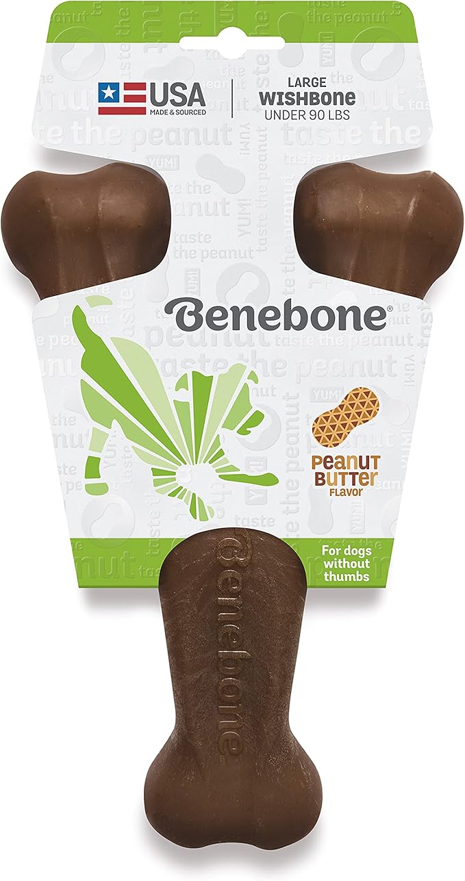 Benebone Wishbone Durable Dog Chew Toy for Aggressive Chewers, Real Peanut, Made in USA, Large