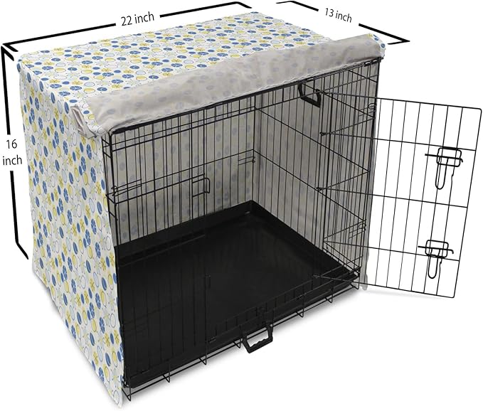 Lunarable Yellow and Blue Dog Crate Cover, Random Doodle Circles Abstract Floral Pattern, Easy to Use Pet Kennel Cover for Small Dogs Puppies Kittens, 22 Inch, Pale Yellow Pale Blue