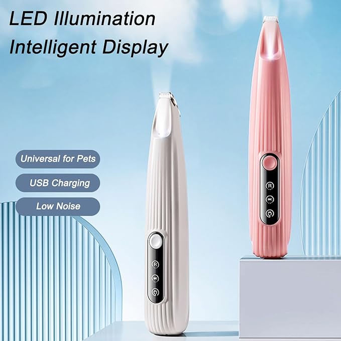 Rechargeable Pet Paw Trimmer with LED Light for Small Dogs - Precision Grooming Tool for Feet, Ears, and Face Hair (White)