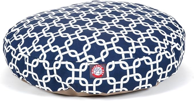 Navy Blue Links Large Round Indoor Outdoor Pet Dog Bed With Removable Washable Cover By Majestic Pet Products