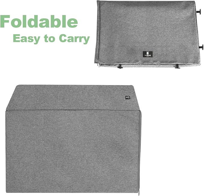 X-ZONE PET Double Door Dog Crate Cover - Polyester Pet Kennel Cover (Fits 24 30 36 42 48 inches Wire Crate) (24 Inch, Grey)