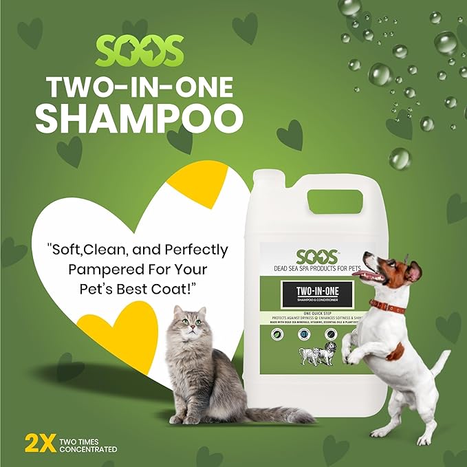 Soos Pet Shampoo and Conditioner Natural Dead Sea Minerals Two-in-One Deeply Absorbing with Vitamins Essential Oils Natural Ingredients Antiba-cterial for Dogs and Cats (4L)