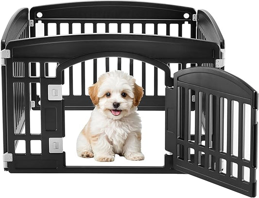 Simple Deluxe Plastic Dog Playpen, 24" Exercise 4-Panel Pet Playpen with Door, Safe and Secure, Folding and Portable Puppy Playpen for Puppies and Small Dogs, Black
