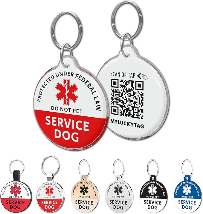 MYLUCKYTAG Service Dog Tag, NFC & QR Code Smart Pet ID Tag Personalized Dog Tag, Online Pet Profile, Pet Location Alert Email, Digital Pet Tag, Quiet Pet Tag, Durable Pet ID, Dog Collar Tag
