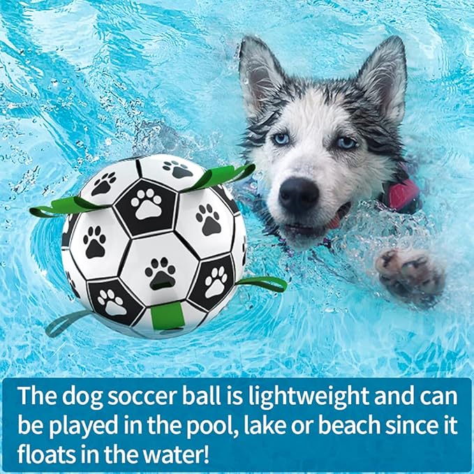 QDAN Dog Toys Soccer Ball with Straps, World Cup Interactive Dog Toys for Tug of War, Puppy Birthday Gifts, Dog Tug Toy, Dog Water Toy, Durable Dog Balls for Medium Large Dogs(8 Inch)